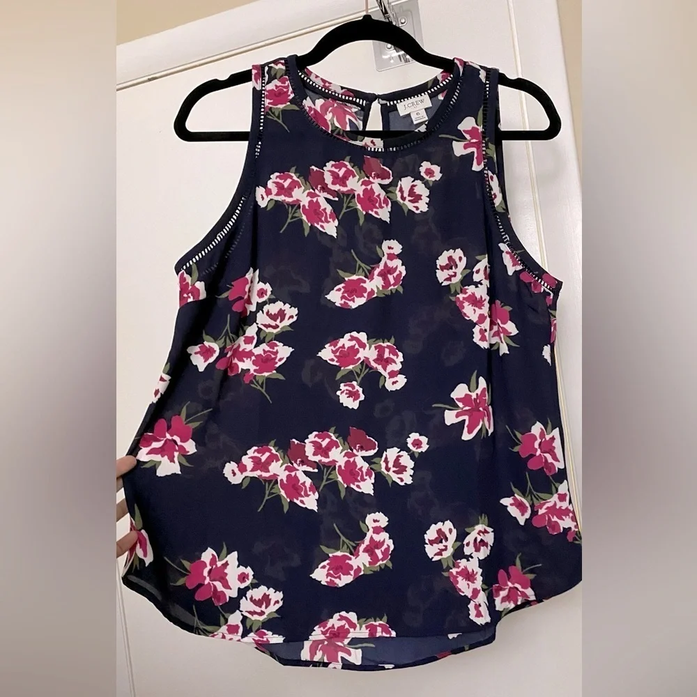 J. Crew Navy and Pink Floral Sleeveless Blouse Size 6